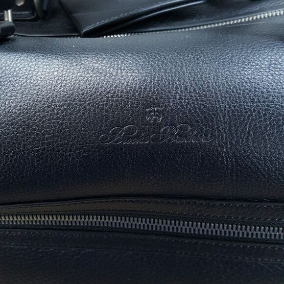 BROOKS BROTHERS Golden Fleece Black Pebbled Leather Weekender Travel Duffel Bag - Picture 5 of 13